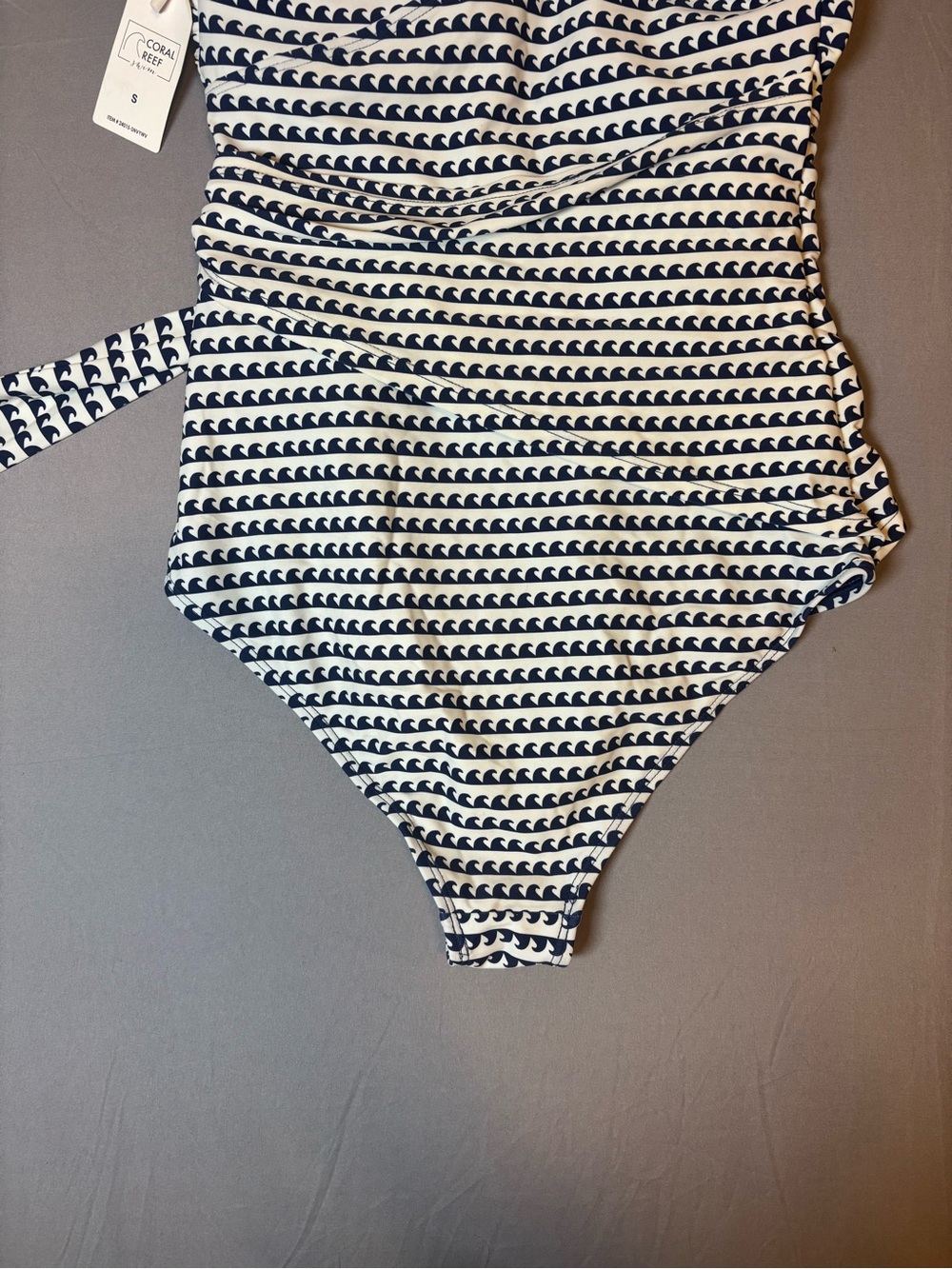 New with Tags Coral Reef Swim Navy and White Printed One-Piece Wrap Swimsuit - Picture 5 of 5